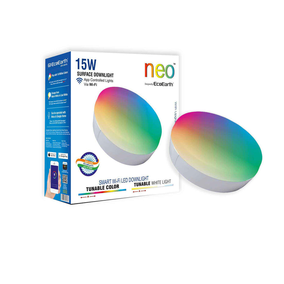 EcoEarth  Neo Wi'Fi Smart Led Surface Light  | Compatible with Alexa and Google Home | 16 Million Colors | RGB+CCT