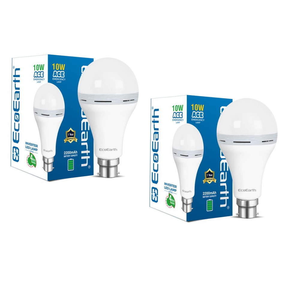 EcoEarth Ace Emergency Led Bulb, 10-Watt | Cool Day Light ( 6500K ) | Pack of 2