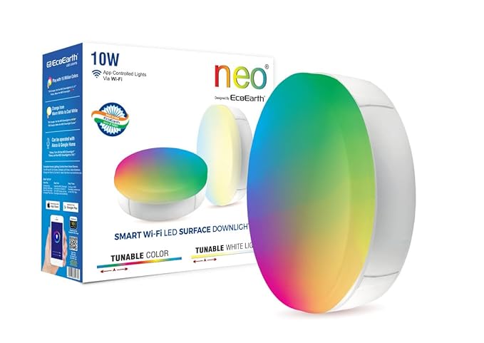 EcoEarth  Neo Wi'Fi Smart Led Surface Light  | Compatible with Alexa and Google Home | 16 Million Colors | RGB+CCT Tunable