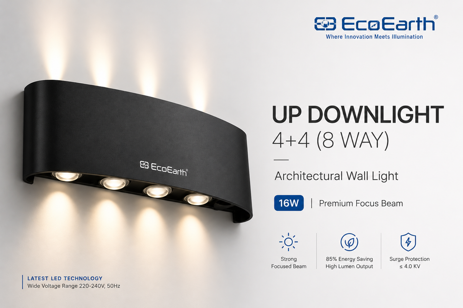 EcoEarth Up Down Wall Light 4+4 (8 Way) 16W LED Outdoor Wall Lamp | Premium Architectural Focus Beam Light
