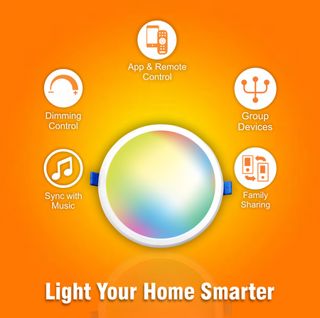 
"EcoEarth Neo Smart Bluetooth Panel Downlight RGB + CCT, Round – Modern, 9W LED panel downlight with RGB + CCT for customizable color and temperature settings, featuring Bluetooth connectivity for smart control and seamless integration into any space."