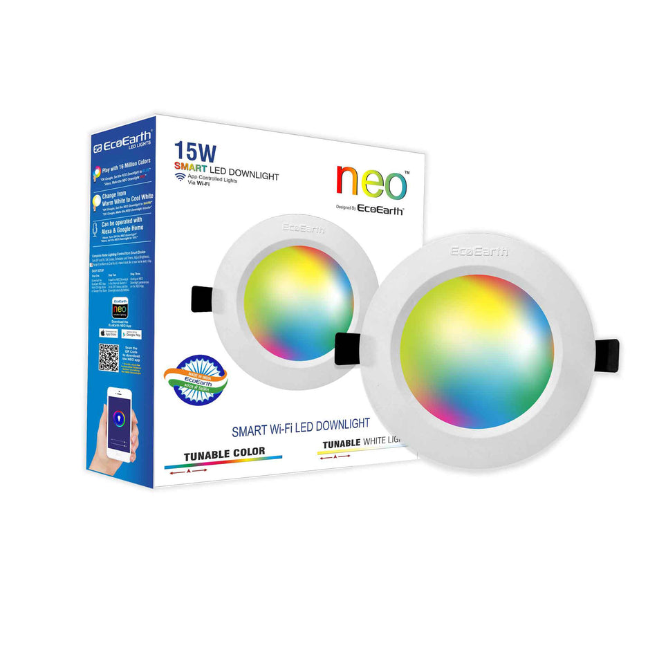 EcoEarth  Neo Wi-Fi Smart Led Ceiling Light | Recessed Light | Compatible with Alexa and Google Assistant  | Warm to Cool Feel + 16 Million Colors