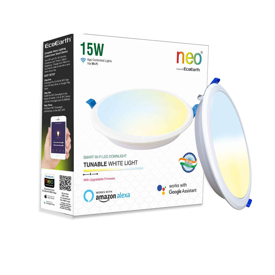 EcoEarth  Neo Wi-Fi Smart Led Downlight | Compatible with Alexa and Google Home | Tunable White | CCT