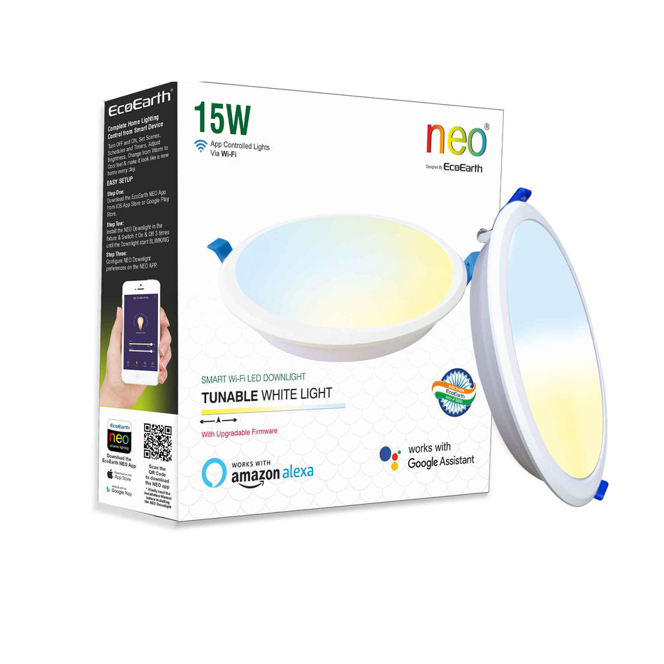 EcoEarth  Neo Wi-Fi Smart Ceiling Light | Panel Light | Compatible with Alexa and Google Home | Warm to Cool Feel | Round