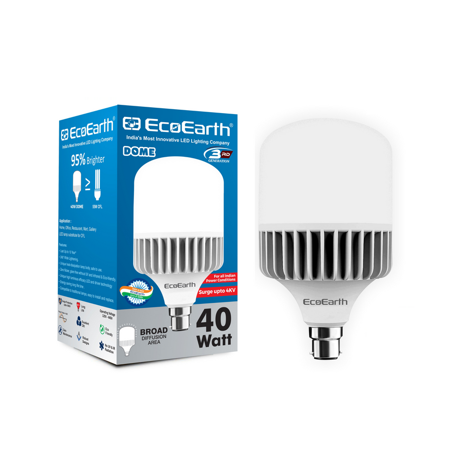 EcoEarth Dome High Wattage LED Bulb, Cool Day Light 6500K, B22